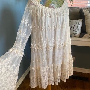 Stunning off shoulder detailed sheer / cold shoulder blouse with slip